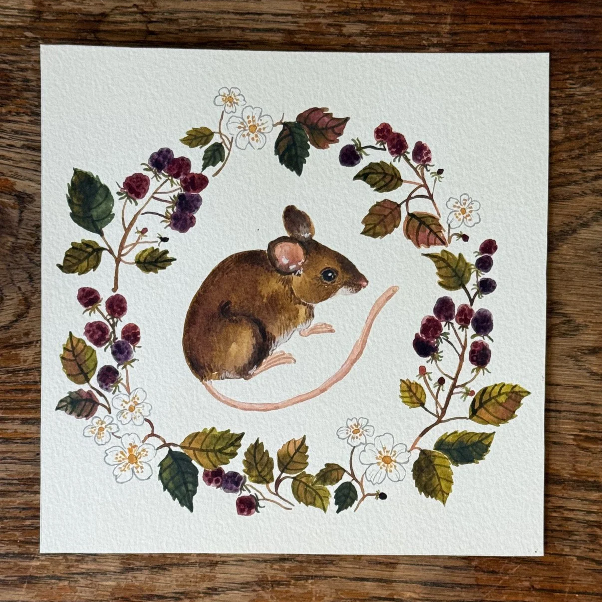 Field Mouse & Blackberries - Original Watercolor Painting