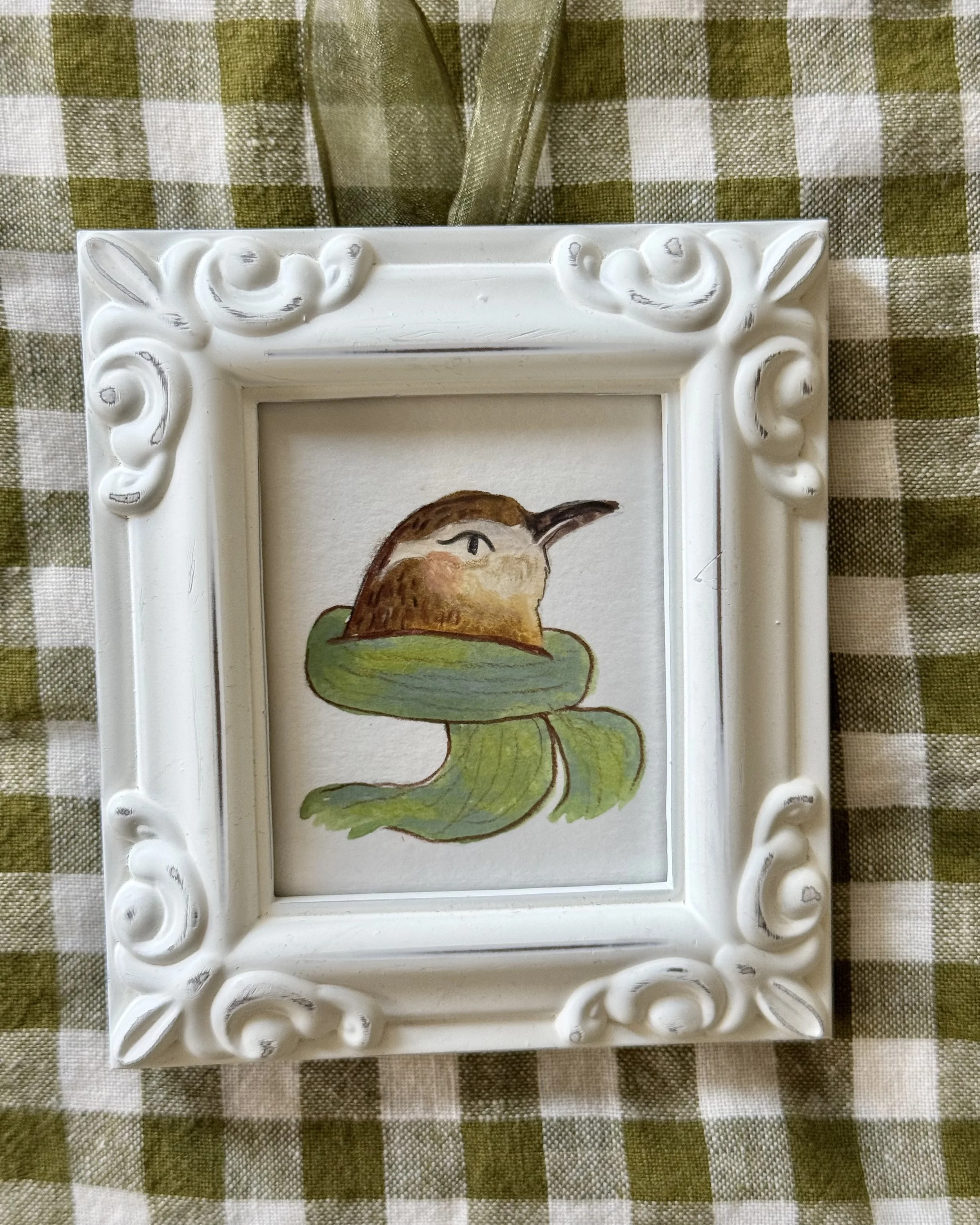 Original Framed Wren Ornament
