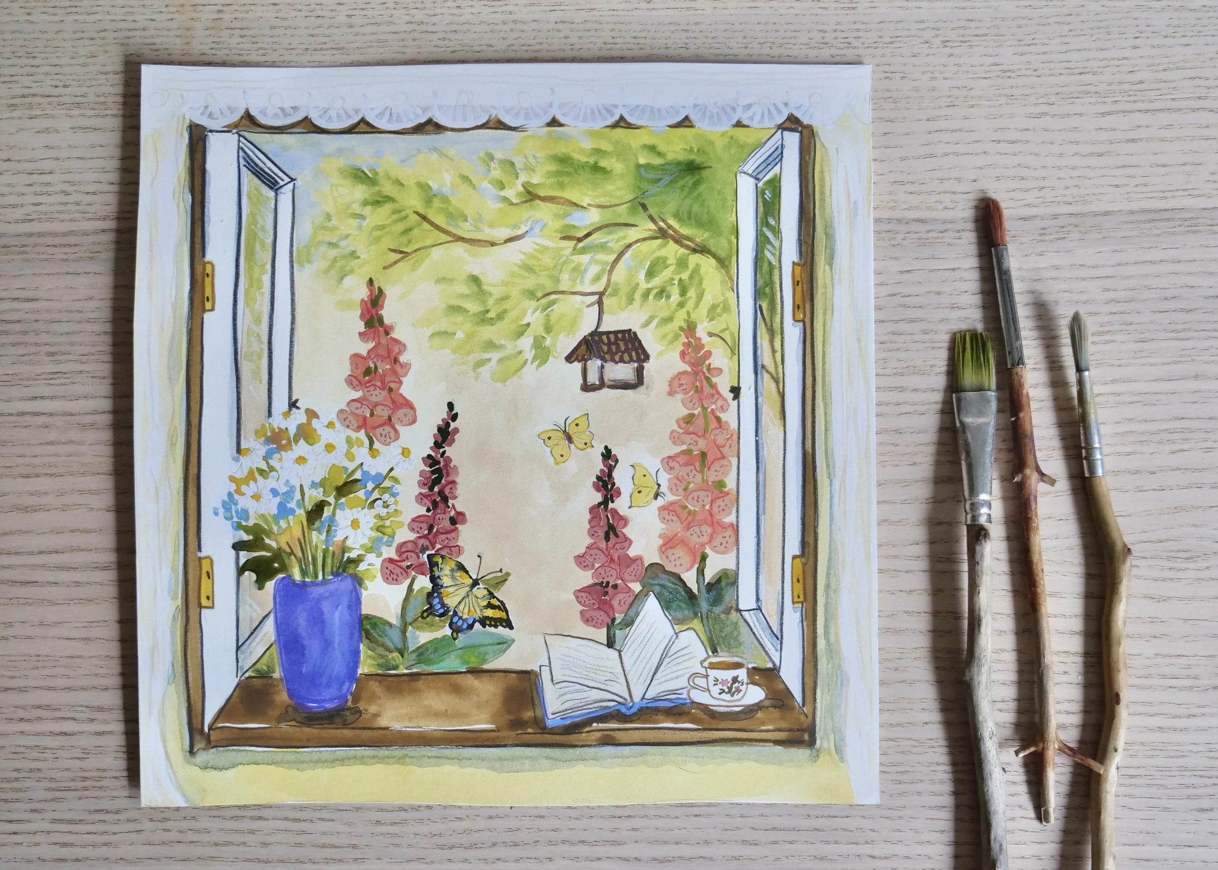 July Window View Original Painting