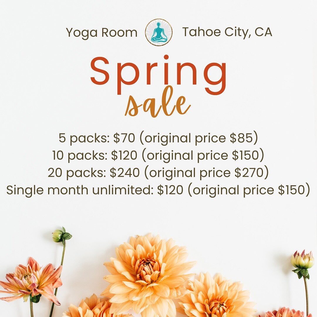 Enjoy our 𝑆𝑝𝑟𝑖𝑛𝑔 𝑆𝑎𝑙𝑒! ✿

𝙁𝙧𝙤𝙢 𝙉𝙤𝙬 𝙪𝙣𝙩𝙞𝙡 𝙈𝙖𝙮 𝟑𝟏 

Purchase our packs at a discounted rate. 

Class packs have a 1 year expiration date. 

Hope to see you on your mat.