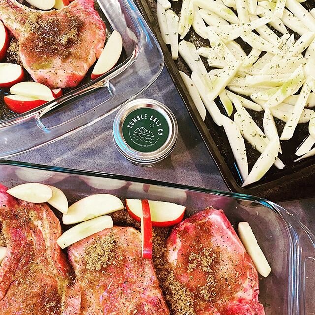 Humble Salt &ldquo;quarantine comfort cooking&rdquo; dry rub baked pork chops and baked apples with a side of olive oil and humble salt homemade fries! @catcanderson can cook!