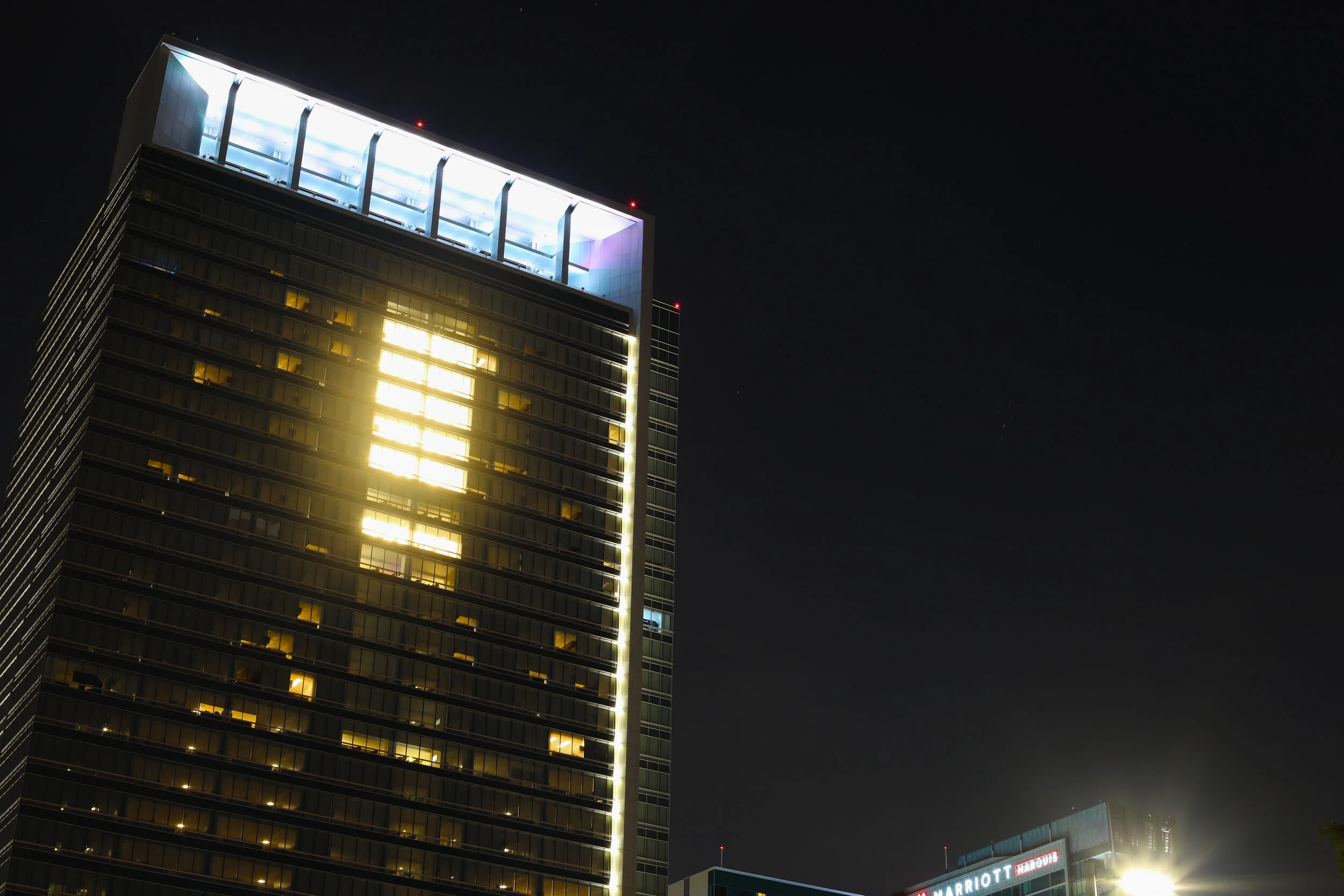The Hess Building watches downtown as she sleeps