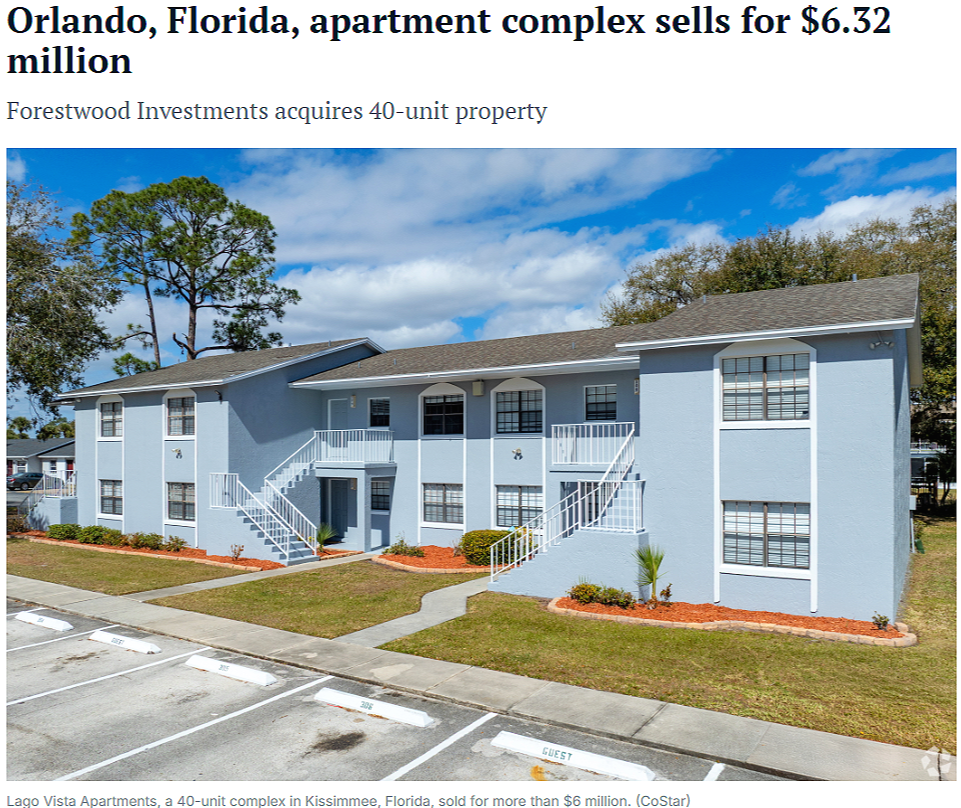 Central Florida Multifamily Sale Ben Skinner Matt Prozzillo SP Multifamily Group_Lago Vista Apartments Kissimmee