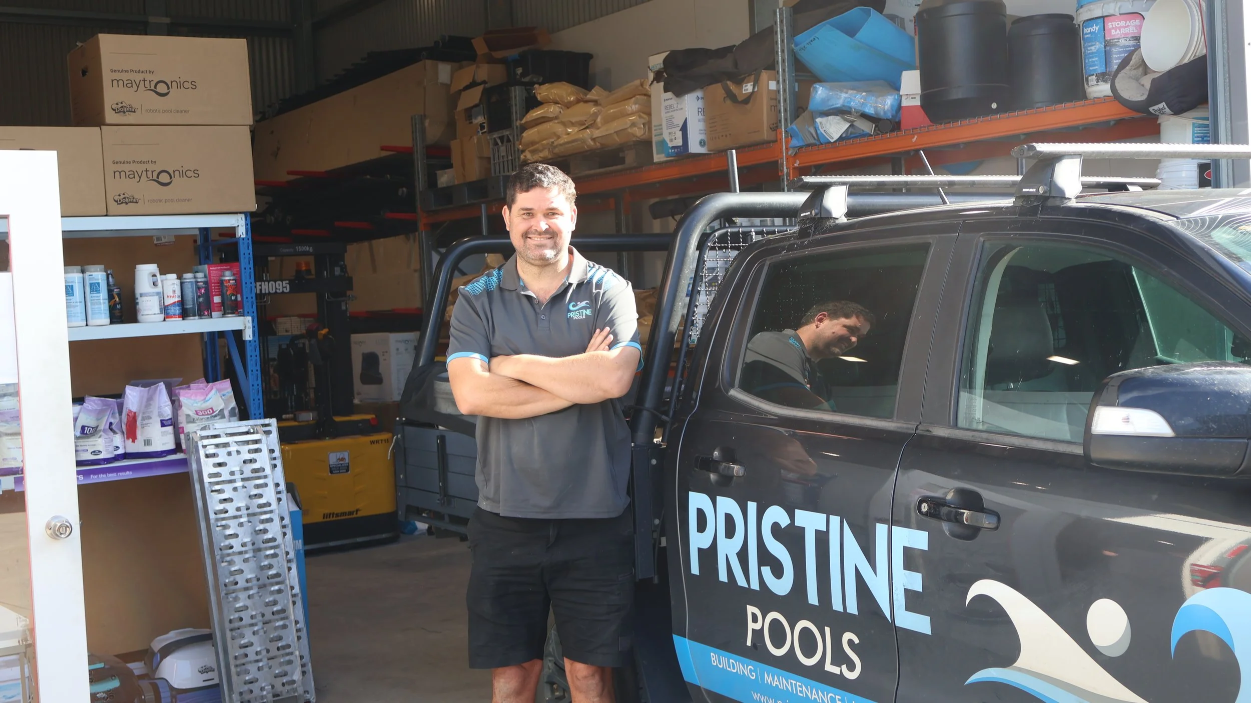 Image of Jason front Pristine Pools in front of car