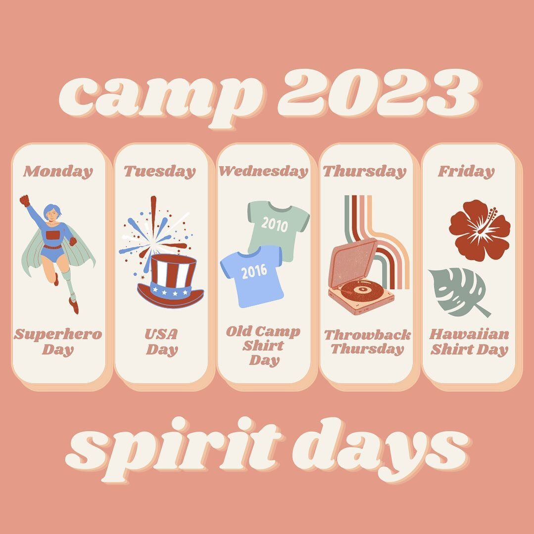 Drumroll please&hellip; 

Announcing our SPIRIT DAYS for Camp Cherith 2023! Can you believe there&rsquo;s less than one month until camp? We couldn&rsquo;t be more excited to see you (and your costumes🤭) to celebrate our 40th anniversary together SO
