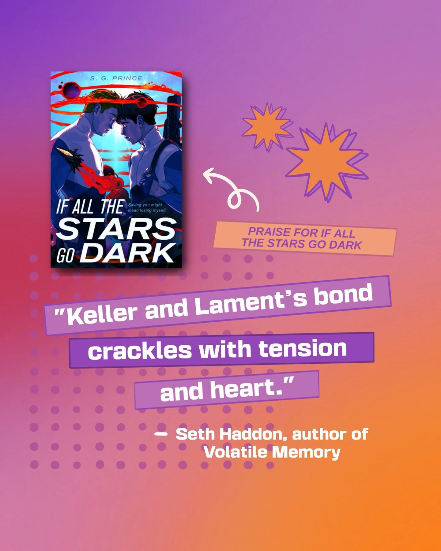Just got in another author blurb for If All the Stars Go Dark! It&rsquo;s been so exciting and rewarding to see the authors I admire read and praise the book, I doubt I&rsquo;ll ever get over it. A huge thank you to @sethhaddon for this amazing blurb