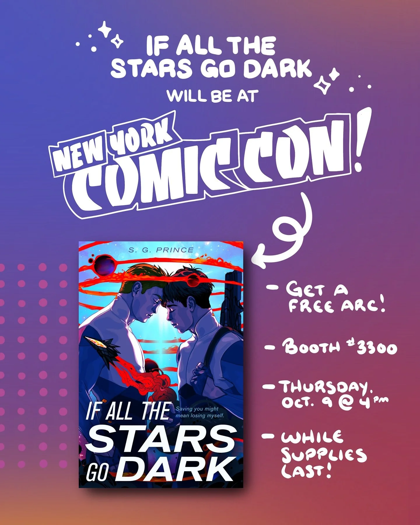 I&rsquo;m so thrilled to share that If All the Stars Go Dark will have an early galley giveaway at New York Comic-Con this week!&nbsp;You can grab an advanced copy at the @fiercereads booth #3300 on Thursday, 10/9 at 4:00 PM. Supplies are limited, so
