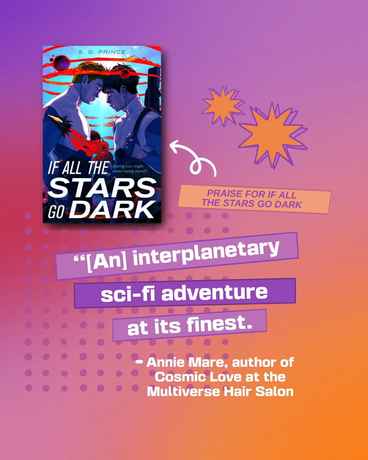 Really excited to share that If All the Stars Go Dark received another author blurb from @spinster_press! These blurbs make this whole publishing thing feel surreal and I&rsquo;m so grateful the story seems to be resonating, not only with readers but