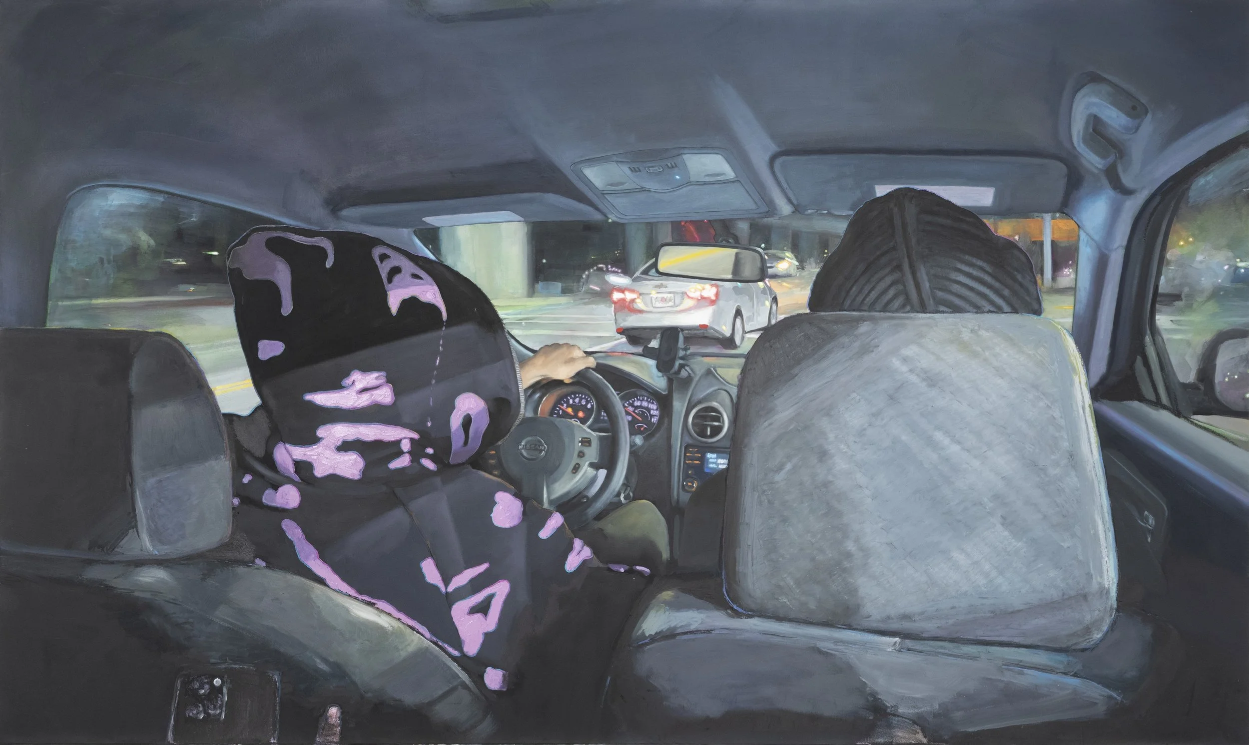 Backseat Driving
Oil, gouache, oil pastel, and color pencil on paper mounted on canvas
30x50”
2025