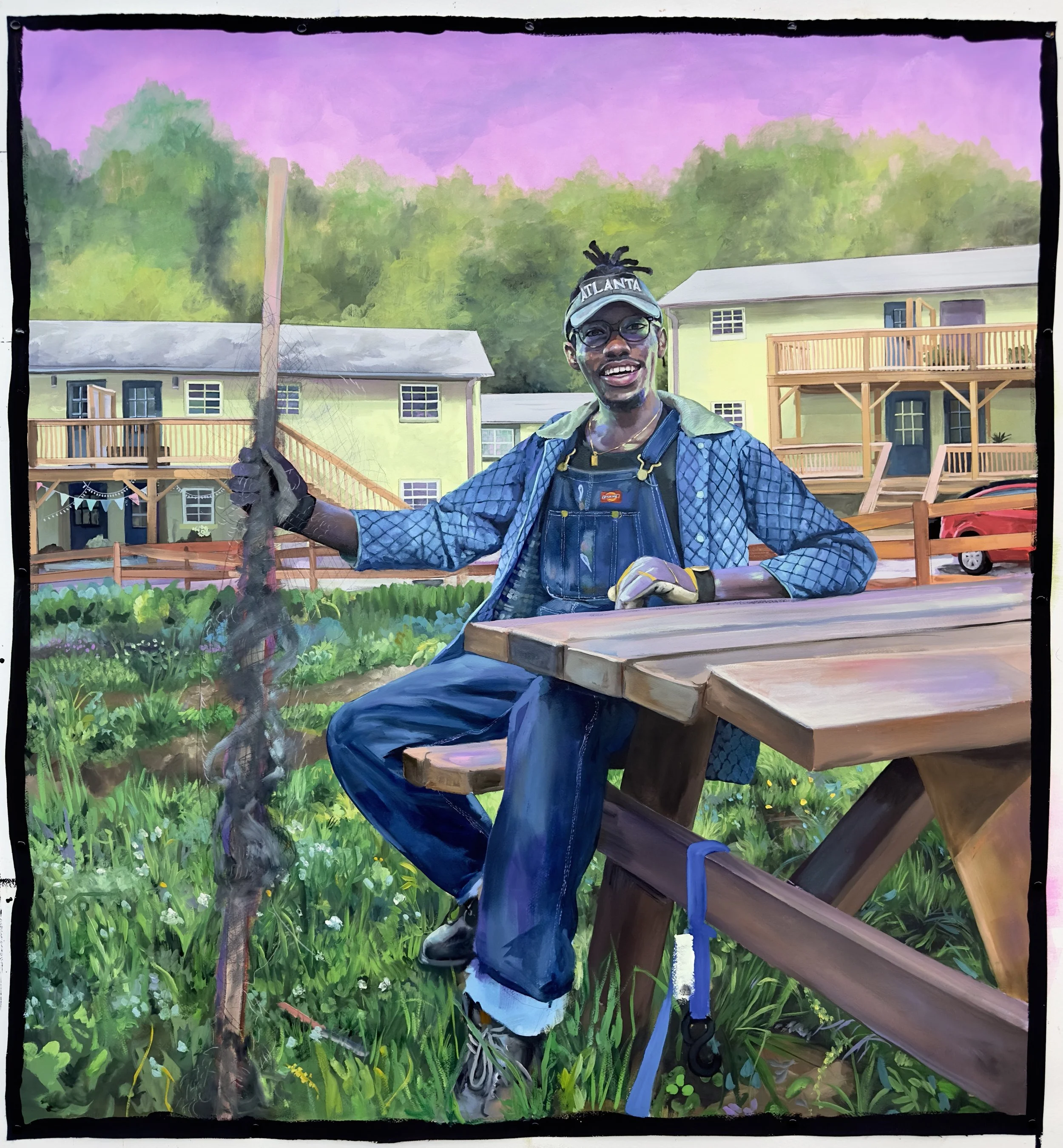 Jay at the Community Farm

Oil, gouache, flashe, and color pencil on paper
46x49”
2024