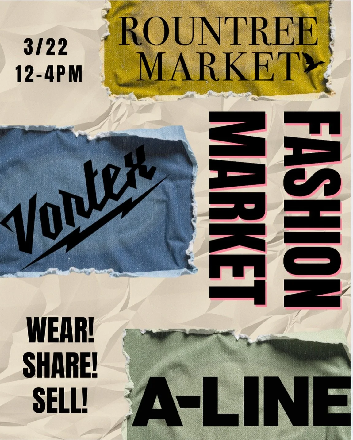 Come shop our fashion market at Rountree Market 🛍️This Sunday | 12&ndash;4PM | 2603 Roundtree Dr, Bryan, TX 

A collaborative event with A-Line, Vortex, and Roundtree&mdash;set up with racks of pieces ready to browse and shop. It&rsquo;s the perfect