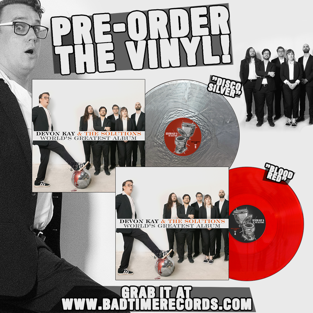 A picture displaying our amazing mock-ups of our new vinyl record. There is a disco silver and a blood red variant. Merry christmas.