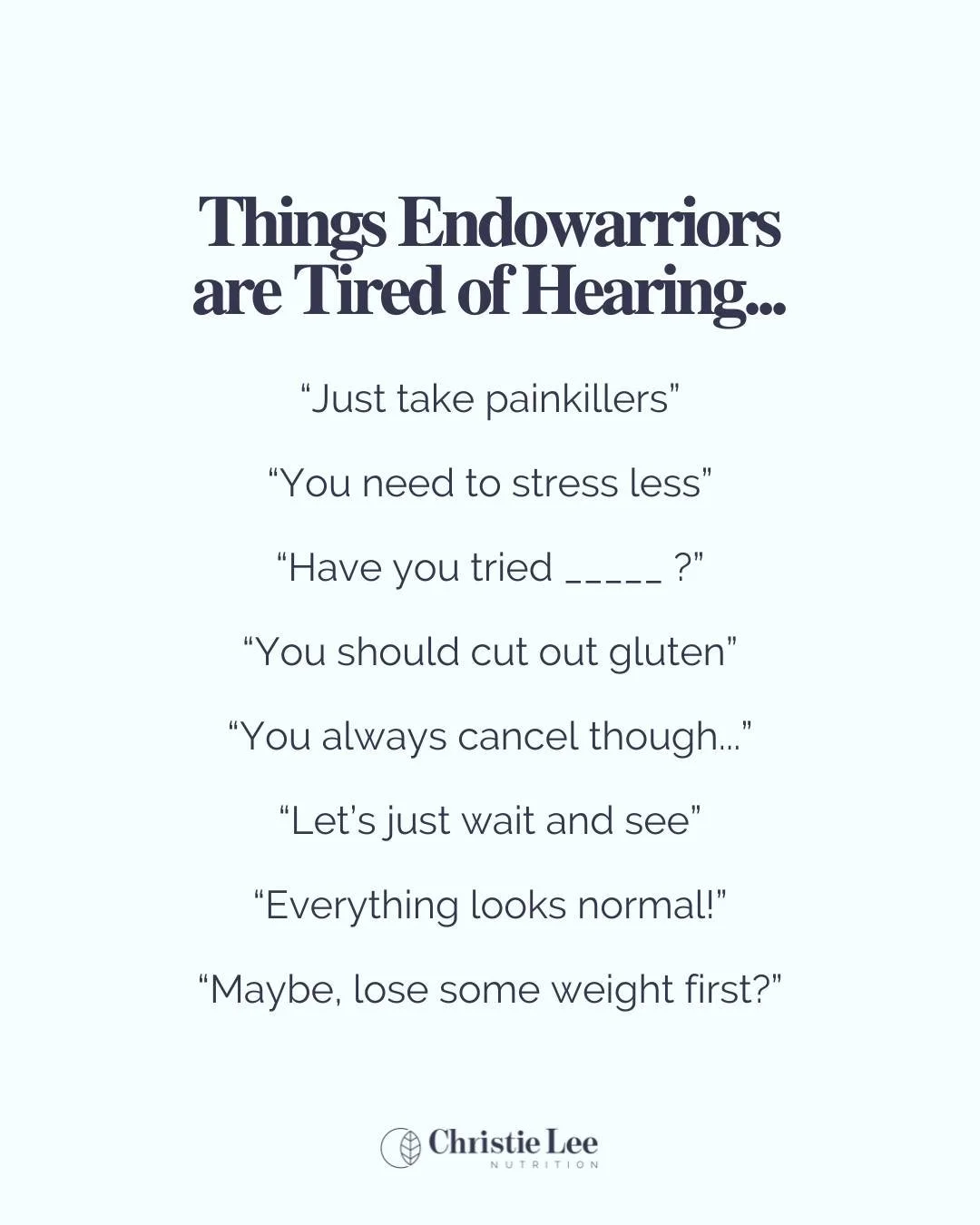 What would you add to the list? 🤔

#endometriosis #endo #endowarrior #endodiet #endostrong