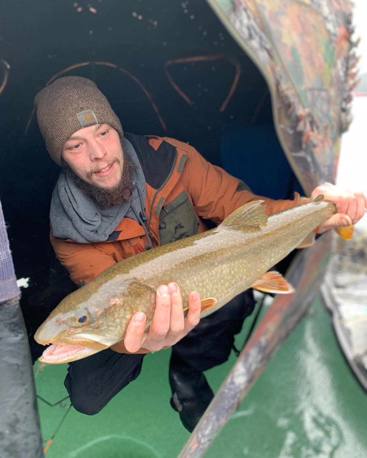 Nice lake trout for my friend @chaykodavid  Ice fishing is a blast, even during rainy days we have everything you need to stay dry and underwater cameras to make sure you know when the big one is circling your presentation. Give a shout or book your 