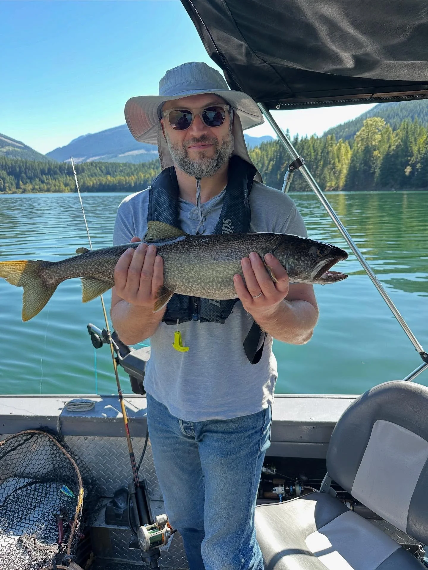 Lake trout fishing #laker #laketrout #boatfishing #fishingtrips #revelstoke #getoutside