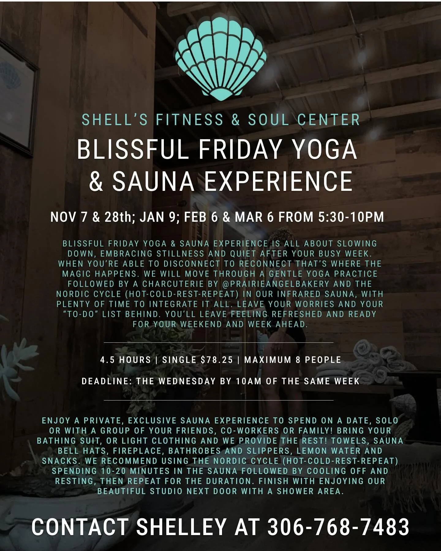 We are Back after a much fulfilling holiday and ready to share offerings at our Wellness Center 
• Now that it is getting colder enjoy one of our BLISSFUL  FRIDAY SESSIONS • First one NOV 7TH
We will move through a gentle yoga practice fol