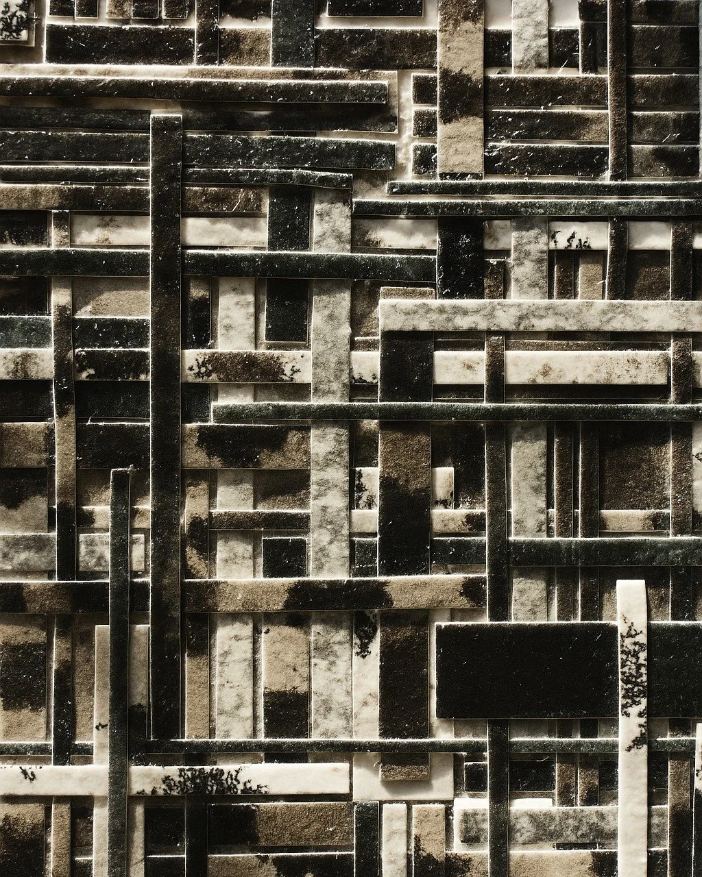 Monochrome_Grid_:''--..
A small piece, built with patience.
Paper collage on thick paper, made with Indian ink and watercolor.
Exploring structure, texture, and silence in just 13.8 x 7.7 cm.

Let the layers speak. 🖤

&mdash;

#papercollage #mixedme