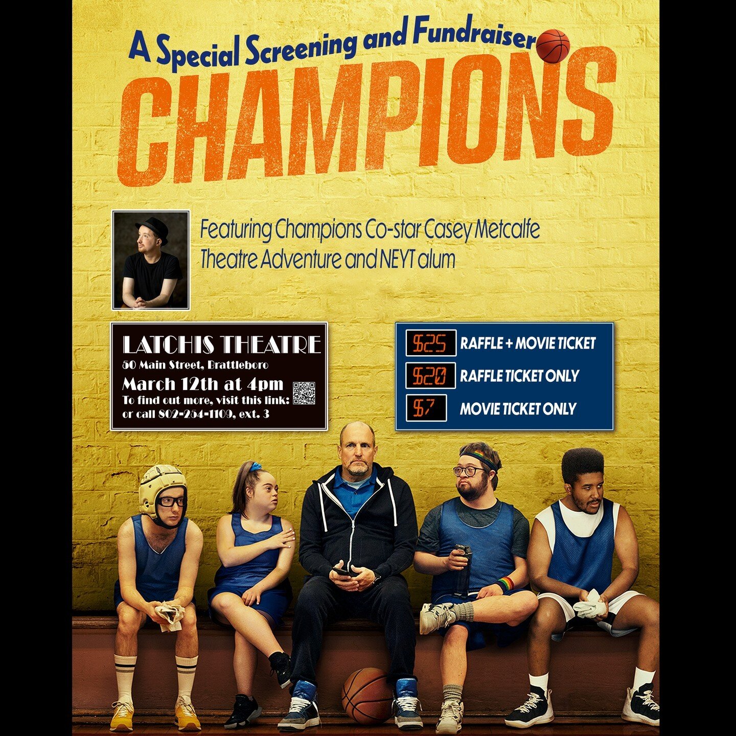 Join us for a Benefit Screening and Q&amp;A with Casey at the Latchis Theater

Sunday, March 12 at 4 pm

Champions stars Woody Harrelson and Kaitlin Olson. Woody plays a minor-league basketball coach, who is court-ordered to manage a team of players 