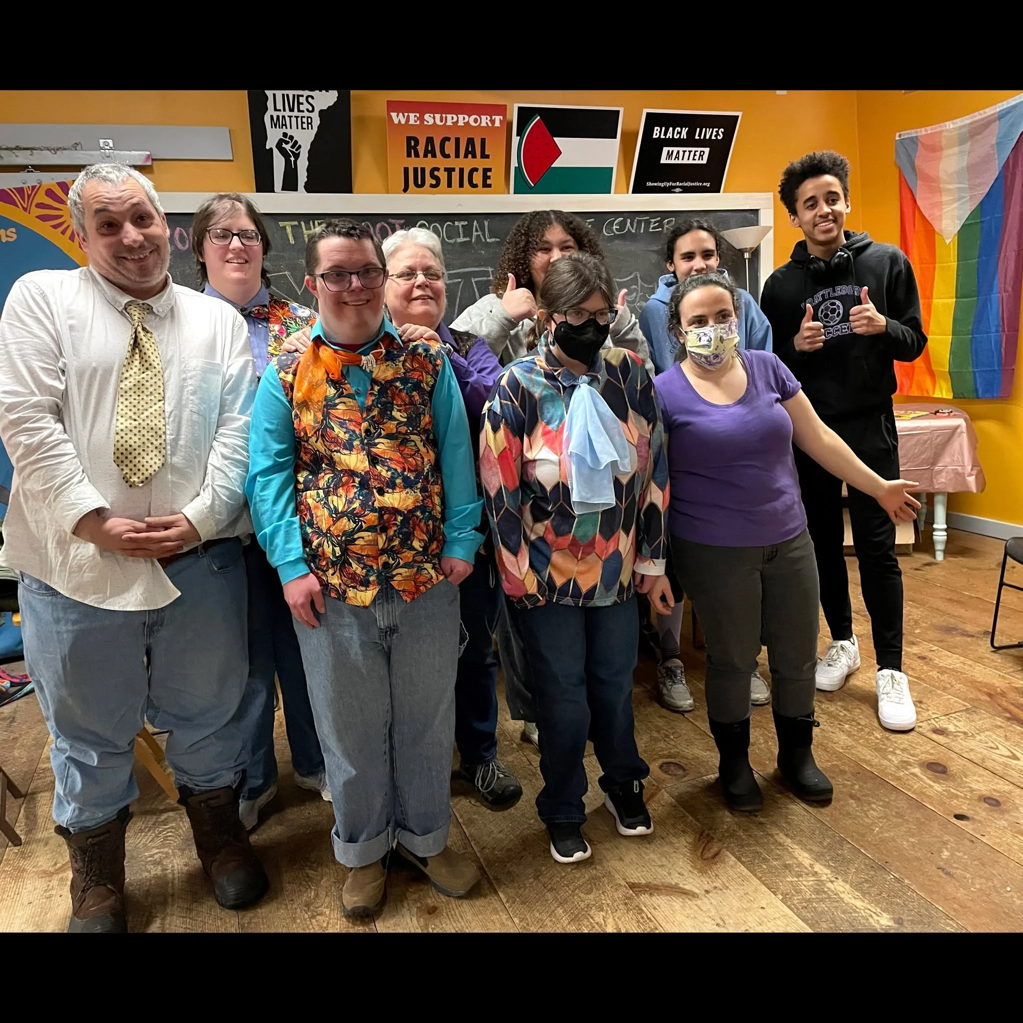 This coming week, the Traveling Troupe will be visiting the Root Social Justice Center to lead a workshop.  Later this Winter they will return to the Dummerston School, where they visited several times this past Fall. Traveling Troupe members are pai