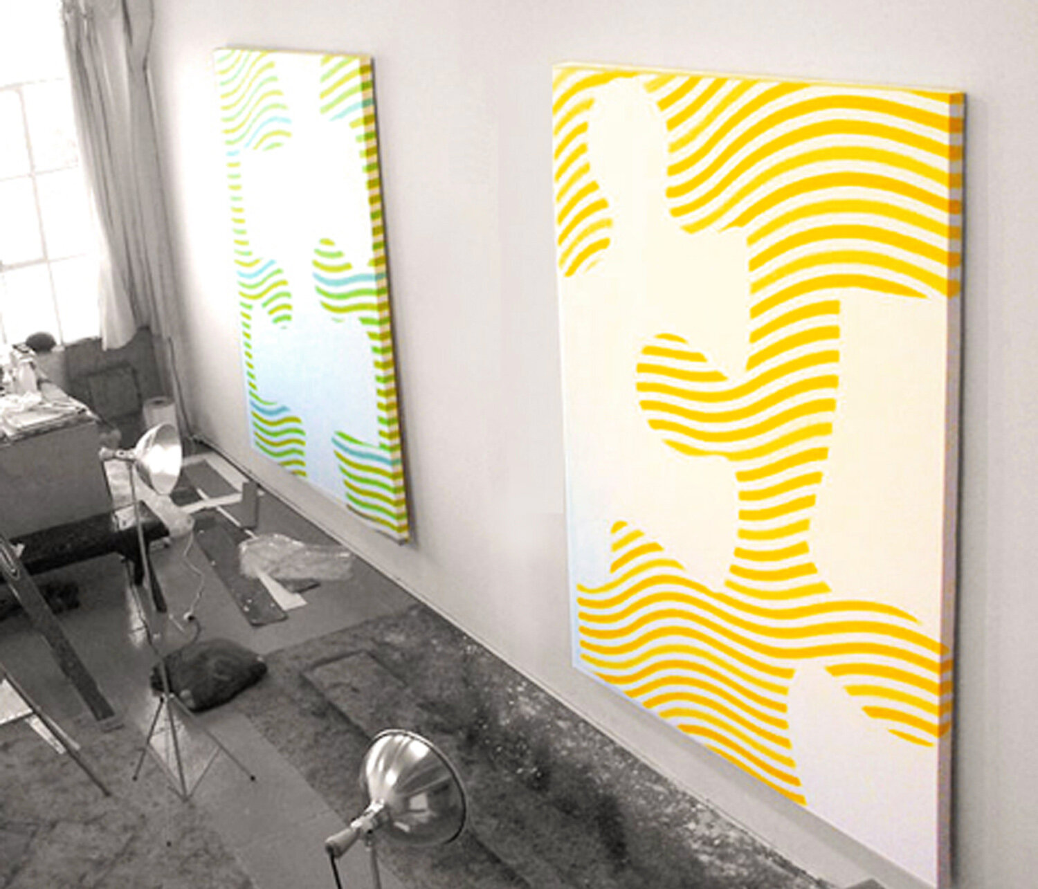 Studio View of Vibrato and Yellow Daze paintings  (2007)