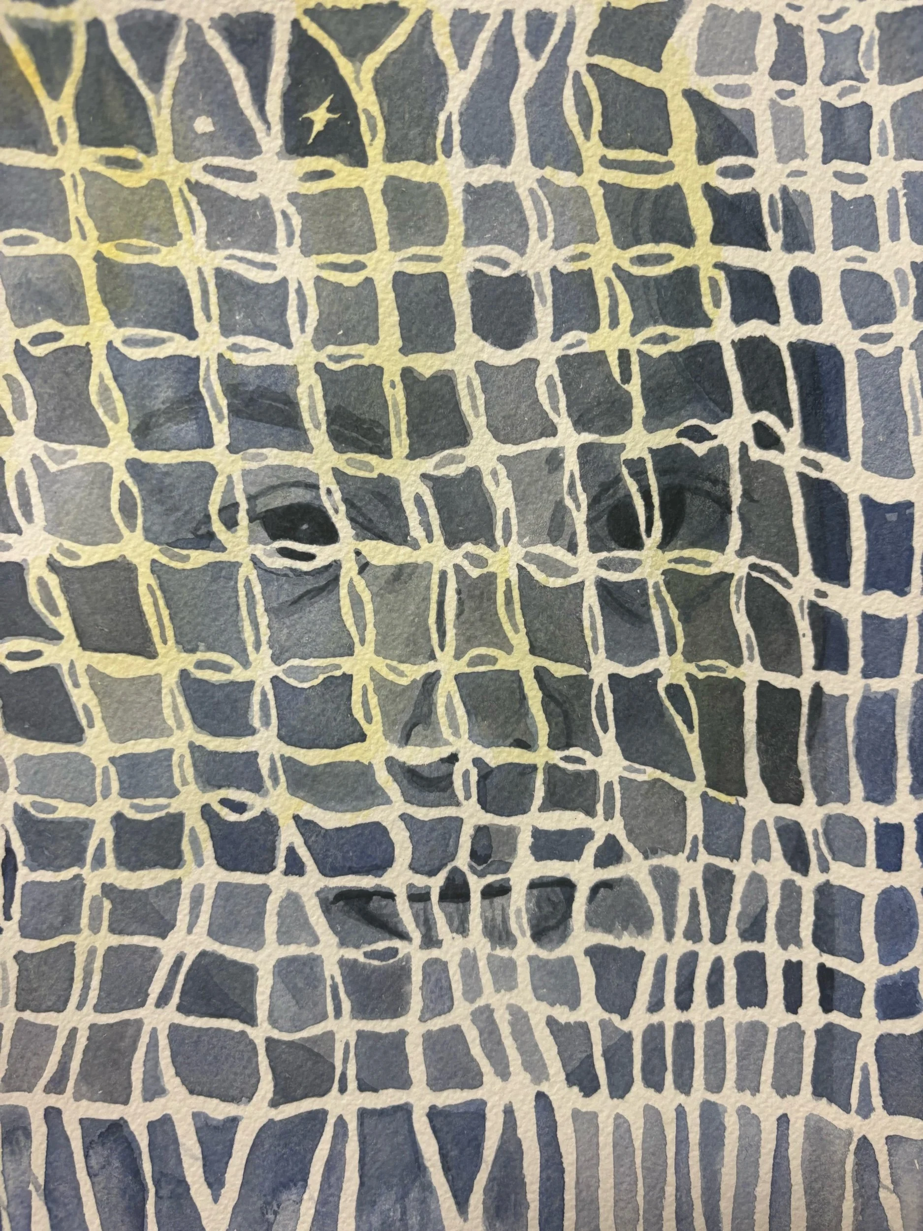 Self Portrait through Net (detail) Watercolour on paper, 2025, 20x33cm