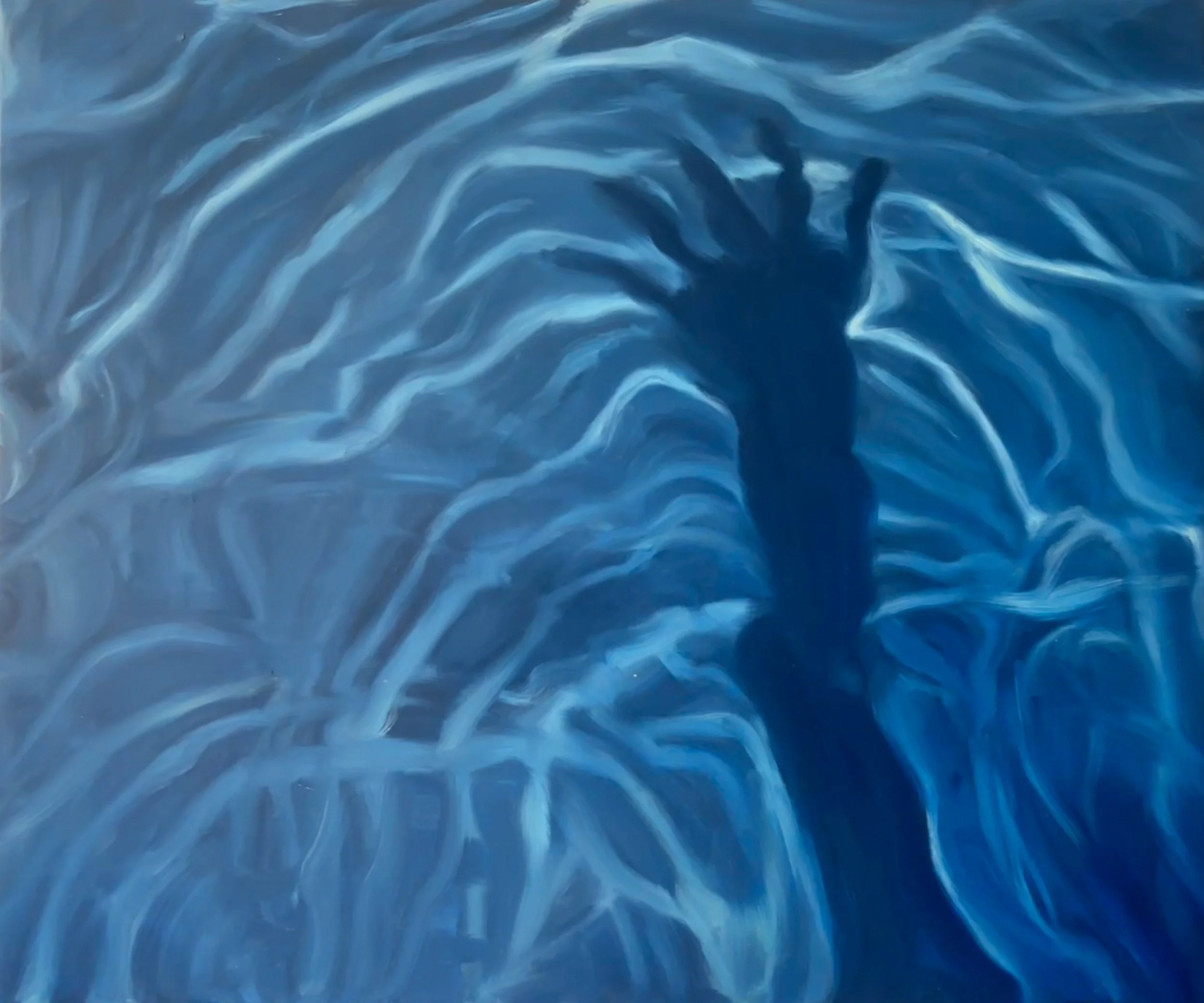 Swimming Hand oil on canvas, 2025, 70x60cm. Image courtesy of artist