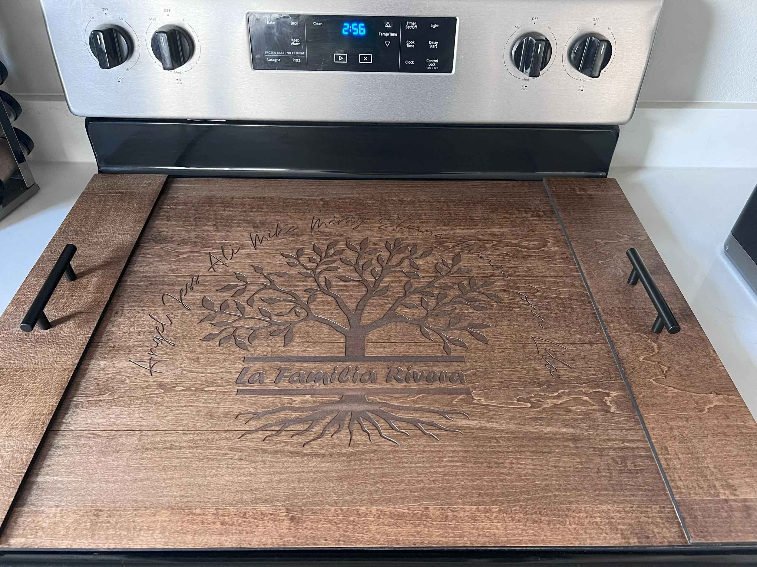 Laser  Engraved Wood Stove Cover