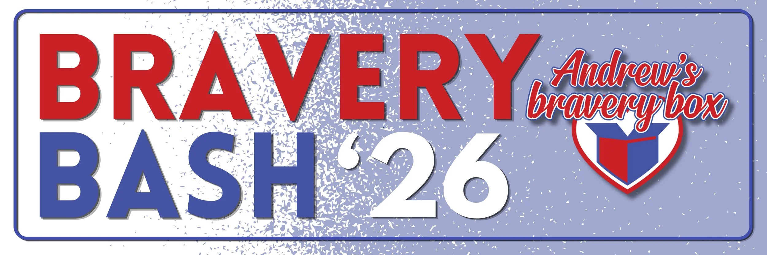 Sign for Bravery Bash 26 hosted by Andrew's Brewery Box, with red, white, and blue colors and a shield logo.