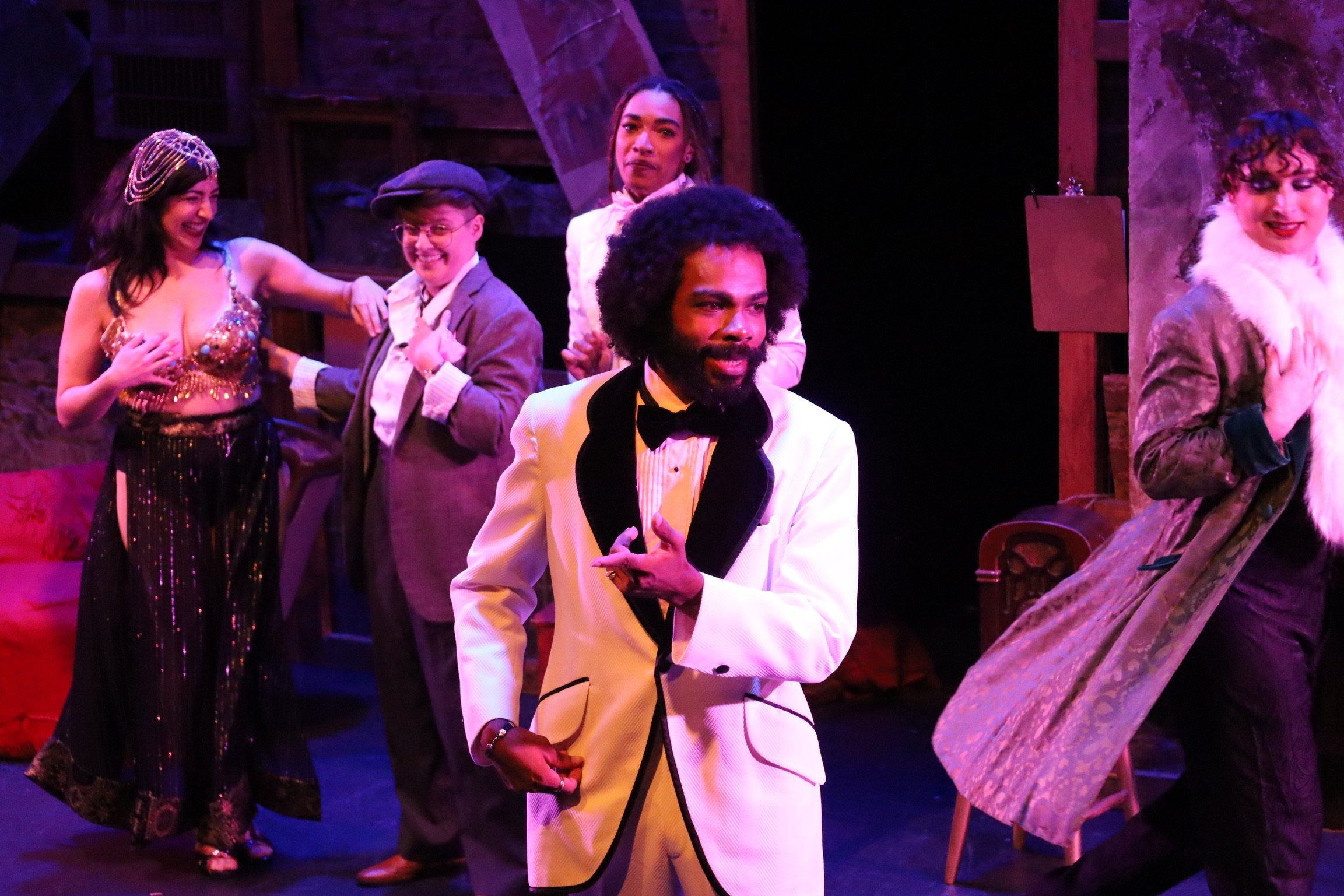 Lama El Homaïssi, Allegra Verlezza, Daxx Wieser, Chip Piper, and Greg Lakhan in The End of Incorporated Filth at Dixon Place (photo by Luca GoldMansour)