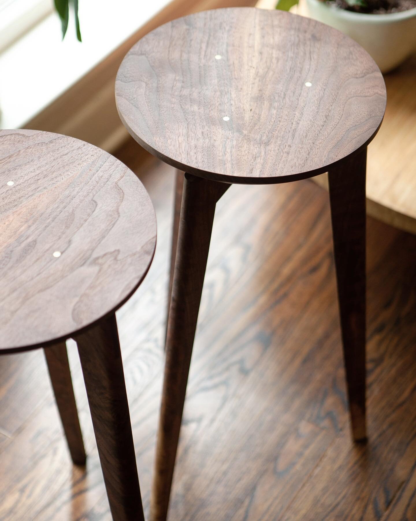 Walnut Stool Pair, off to a client this week!⁠⠀
⁠⠀
Since landing in Nashville, I made friends with a guy over a beer who happens to have fallen hardwoods on his property. ⁠⠀
⁠⠀
So lucky to have access to such beautiful pieces, such as this walnut, wi