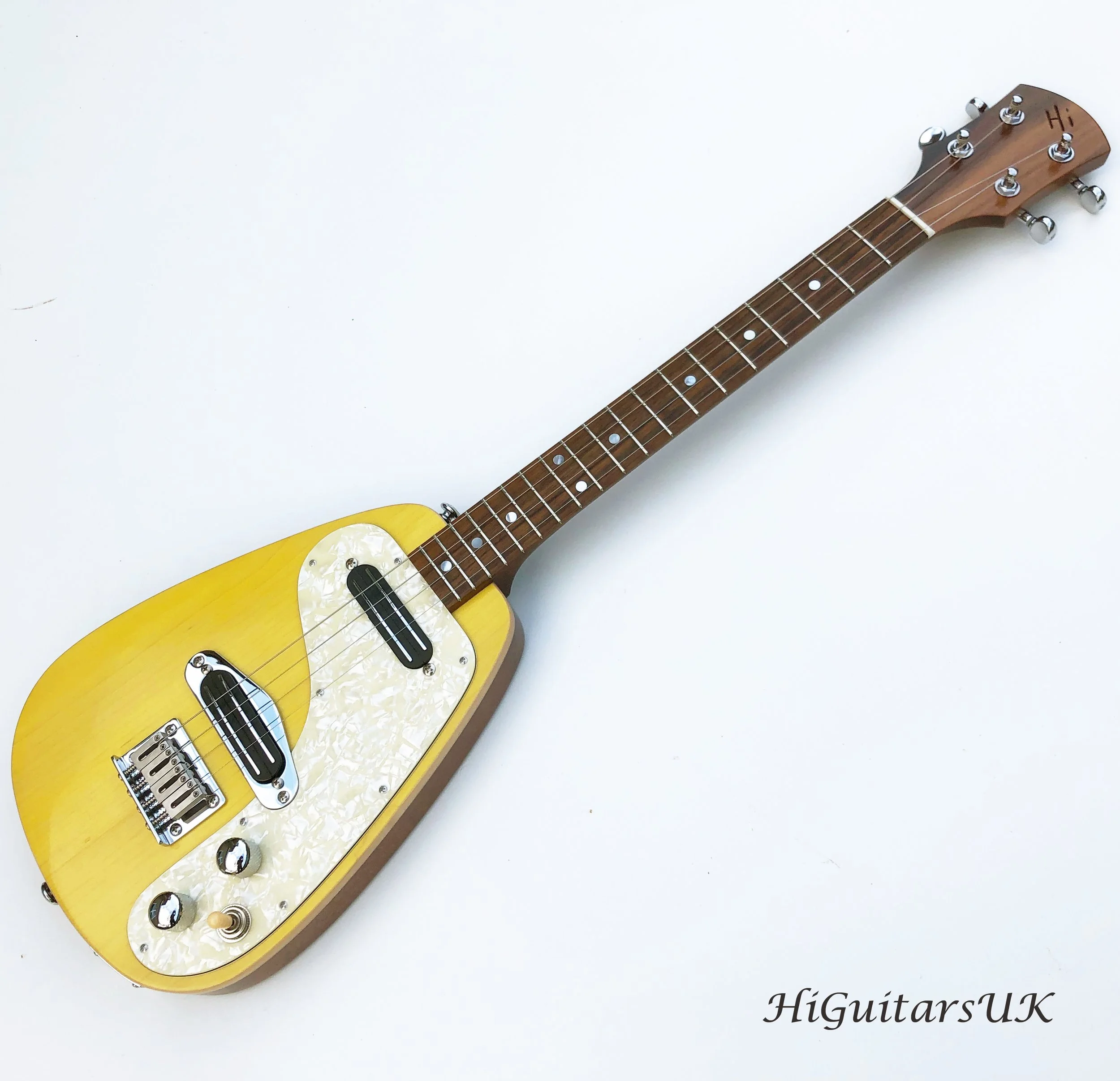 Yellow raindrop electric baritone ukulele - HiGuitarsUK, Harrogate