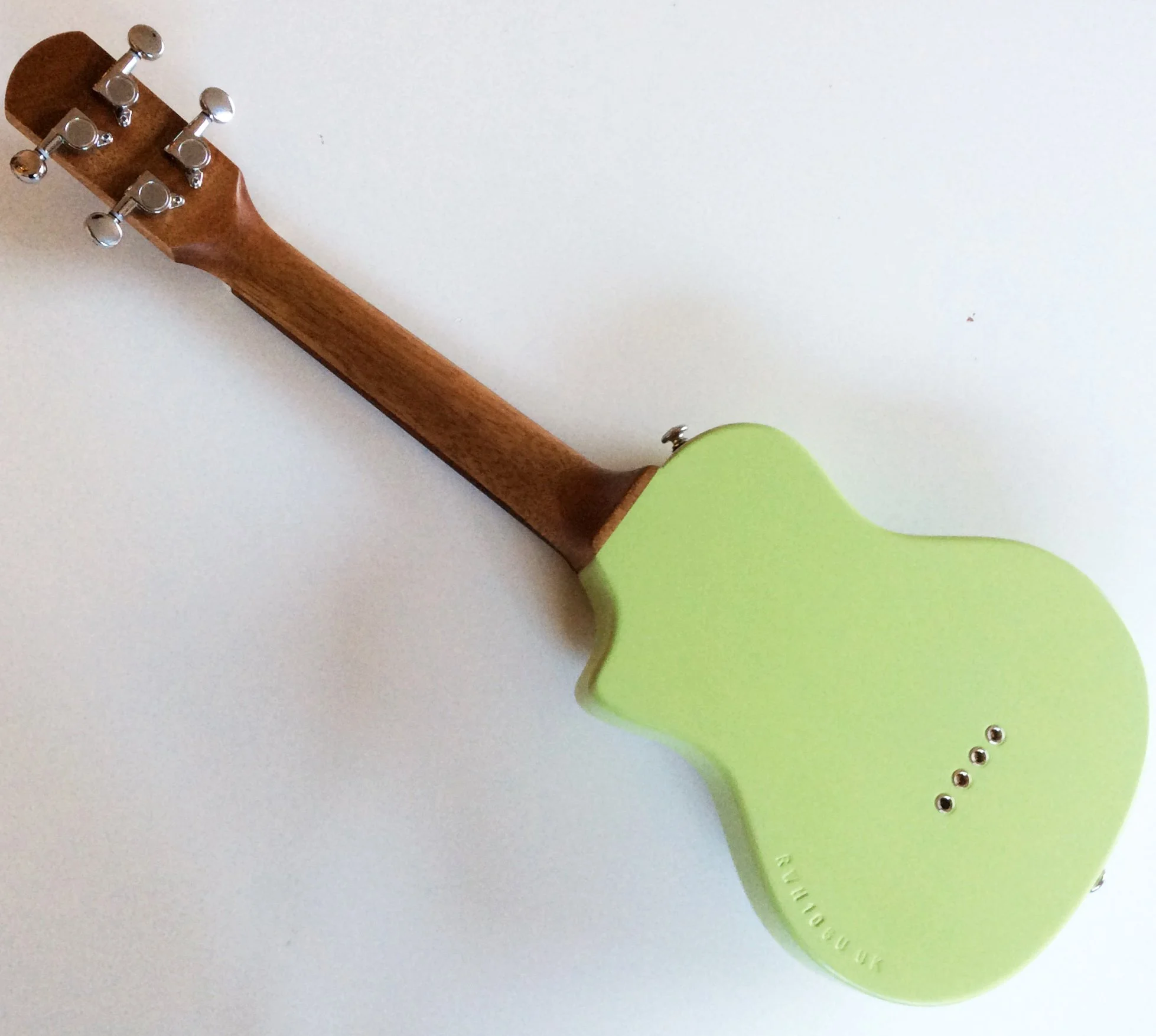 Green electric concert ukulele back - HiGuitarsUK