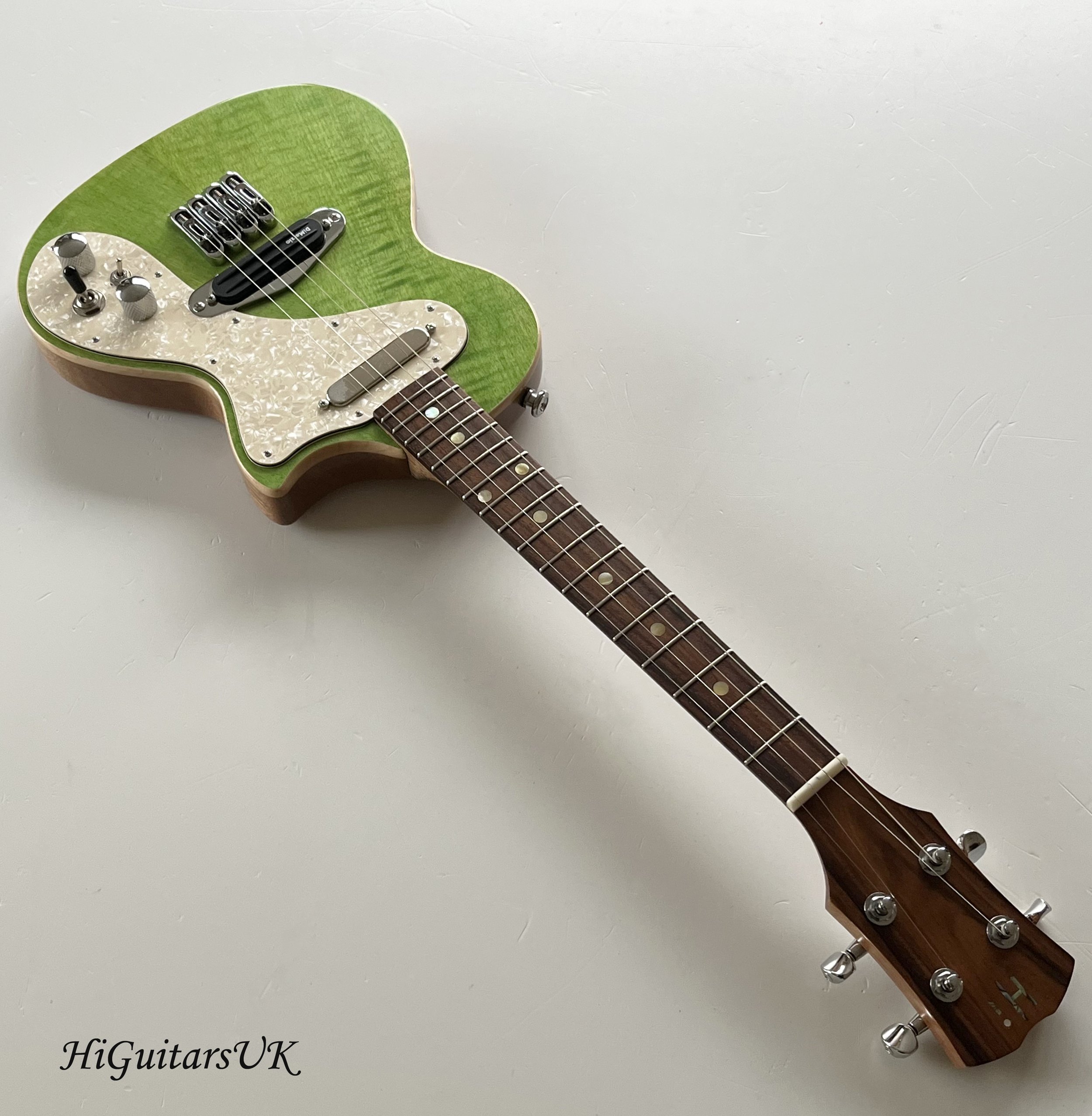 Green Flamed Maple Top Tenor Solid Body Electric Ukulele
