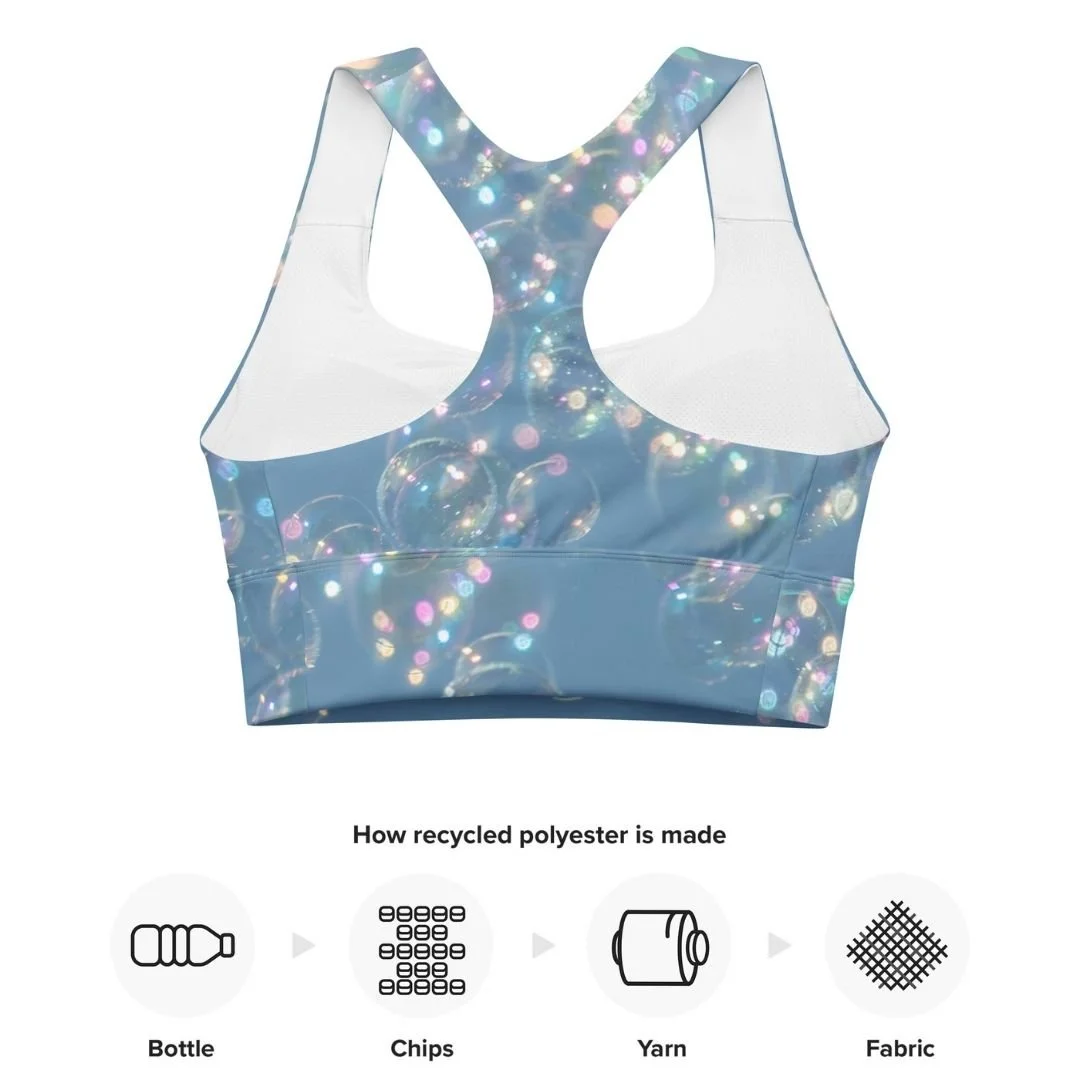 Blue Bubbles Recycled Longline Sports Bra