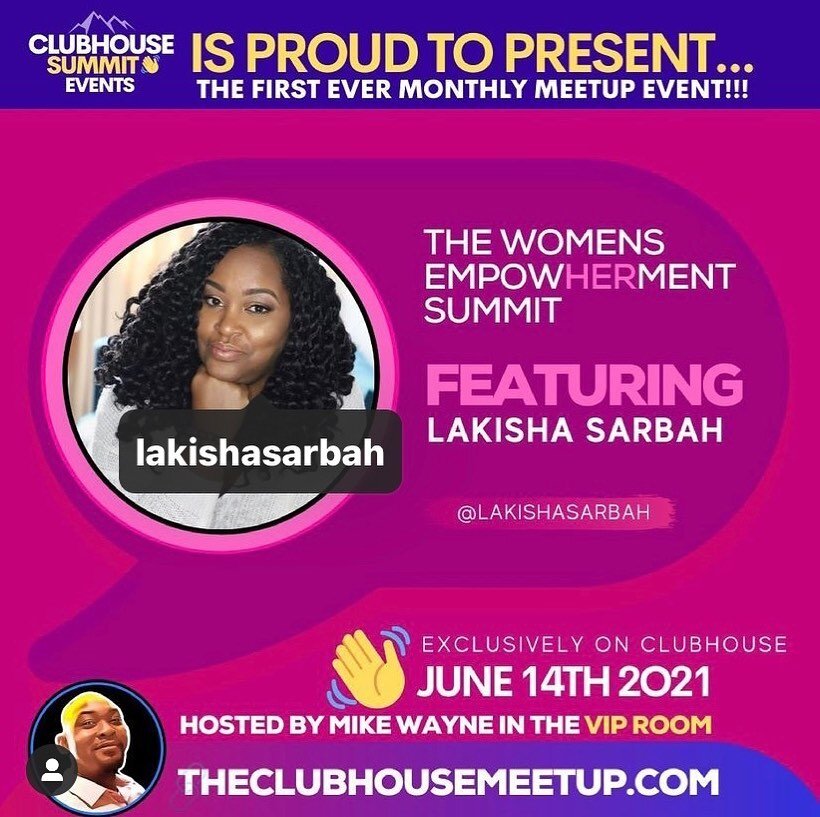 Excited to Join the Women&rsquo;s EmpowHERment Clubhouse 

The first ever Women&rsquo;s EmpowHERment Summit will take place June 14 through 15th, 2021!

The Women&rsquo;s EmpowHERment Summit will provide powerful opportunities for education, leadersh