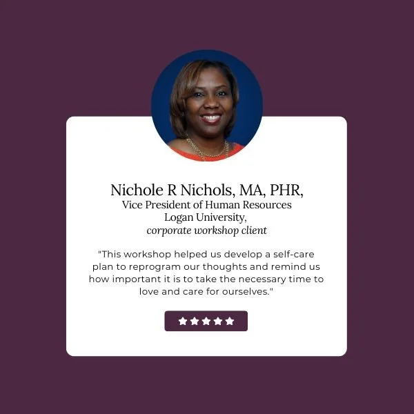 Picture of a woman with her name Nichole Nichols and her testimonial for Laura