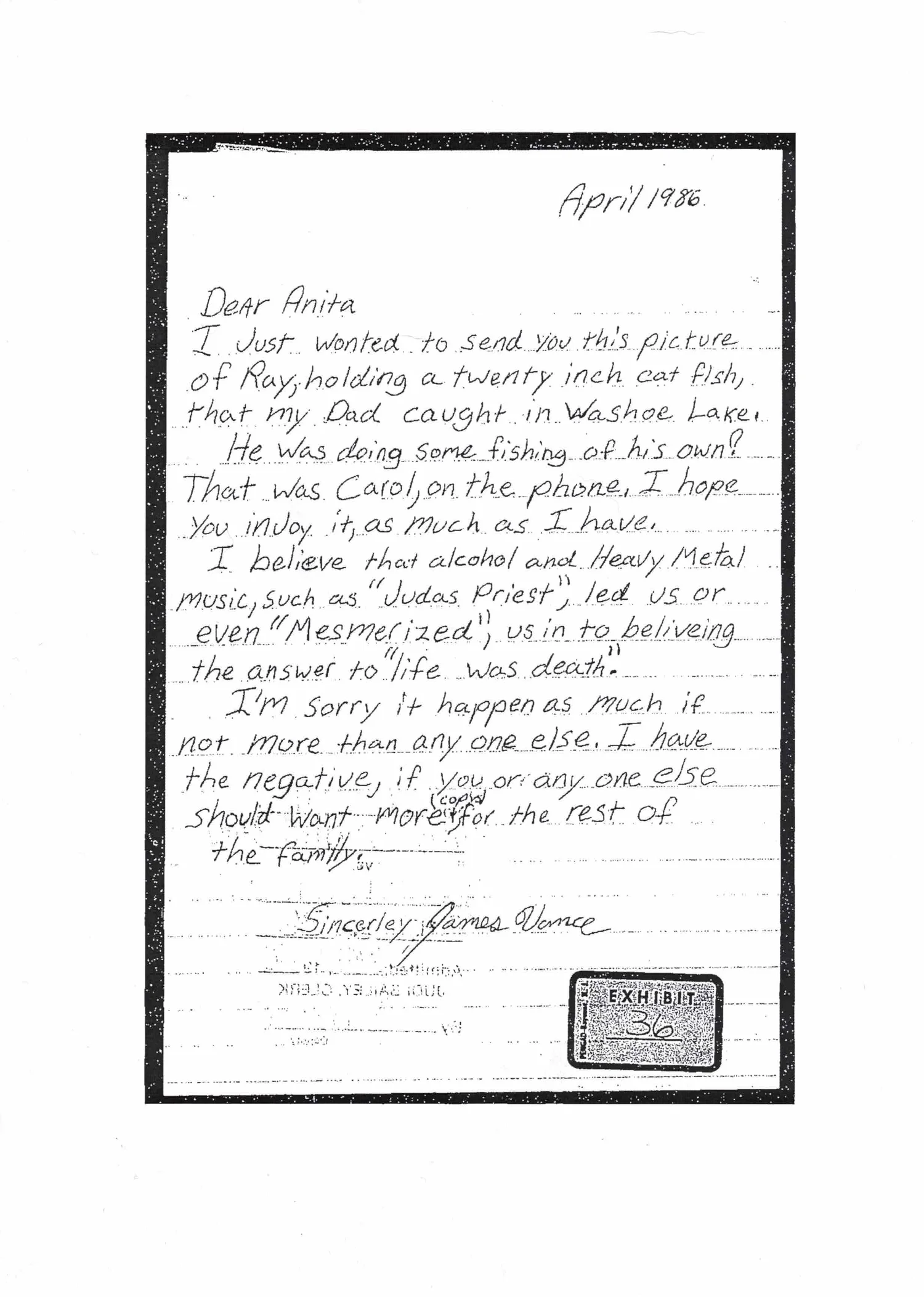 Rip James Letters Judas Priest on Trial — The Wind
