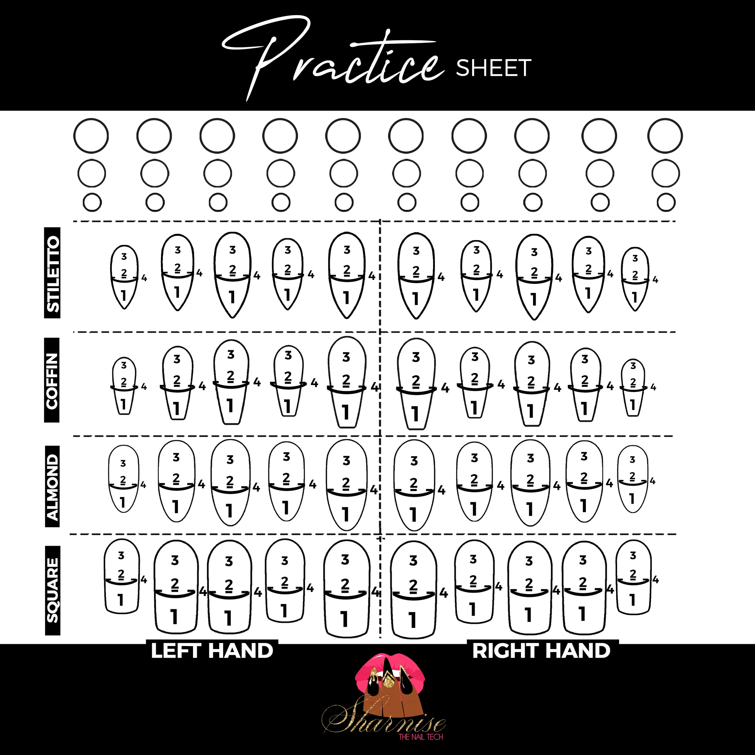 Free Printable Acrylic Nail Practice - Practice Sheet (PRINT) 