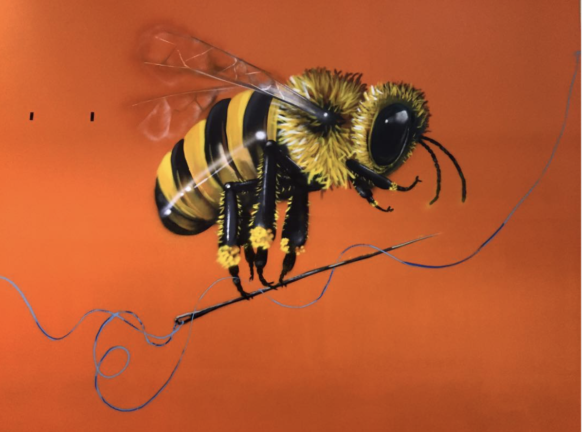 The Art Of Beeing this bee is stitching up an island fox! 