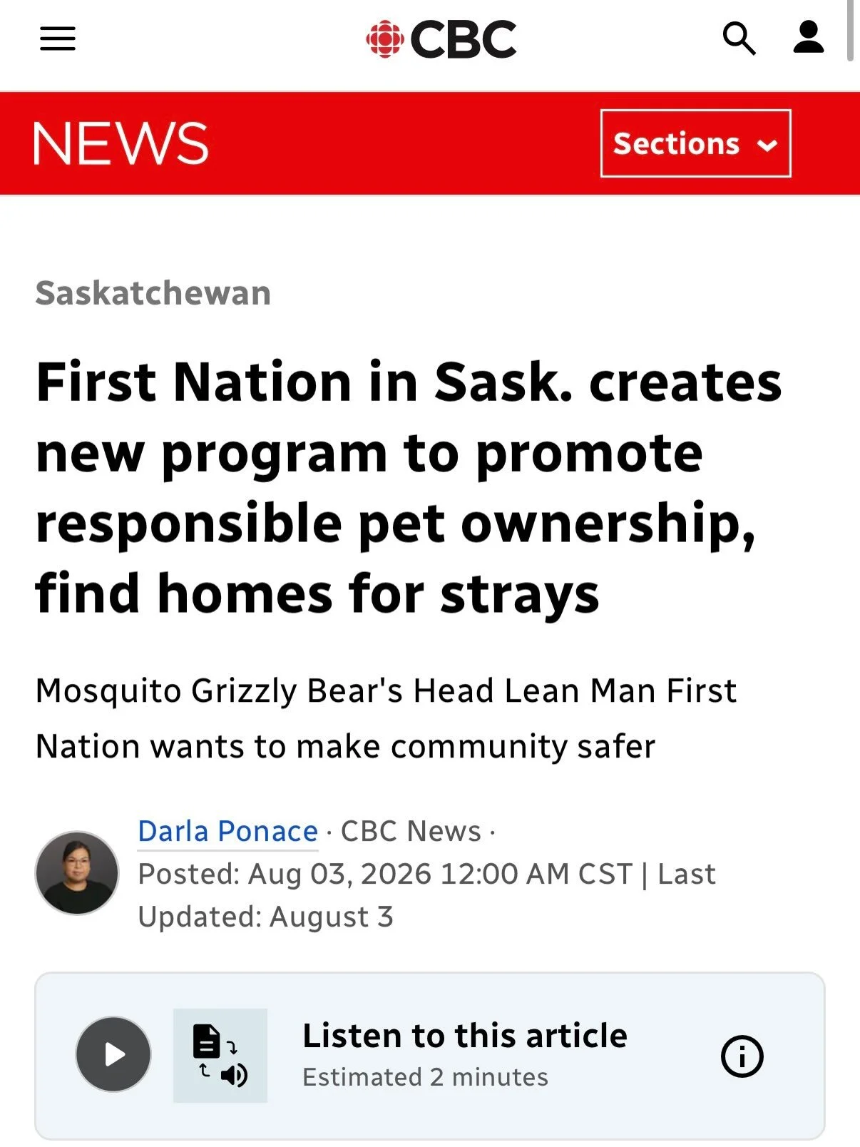 Save Rez Dogs turned 7 this weekend. 🤎 And today, we&rsquo;re also celebrating an important milestone with Mosquito Grizzly Bear&rsquo;s Head Lean Man First Nation in Treaty 6, Saskatchewan.

We&rsquo;re grateful to contribute to another CBC story h