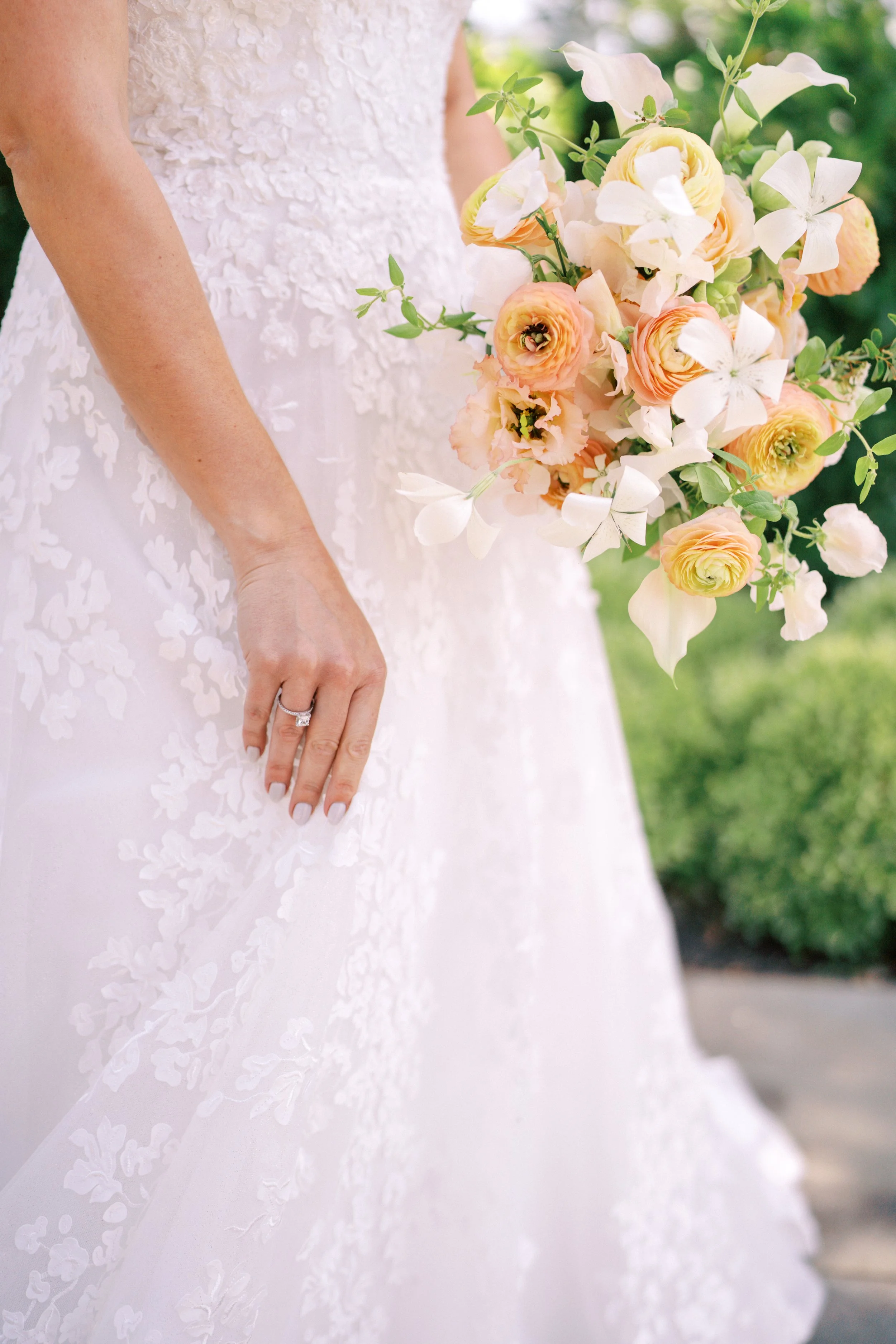 Peach and White spring bridal bouquet