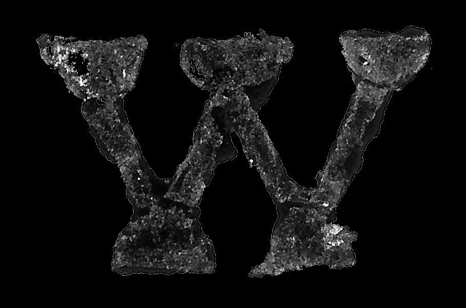 Ein W mit grauem Hintergrund.