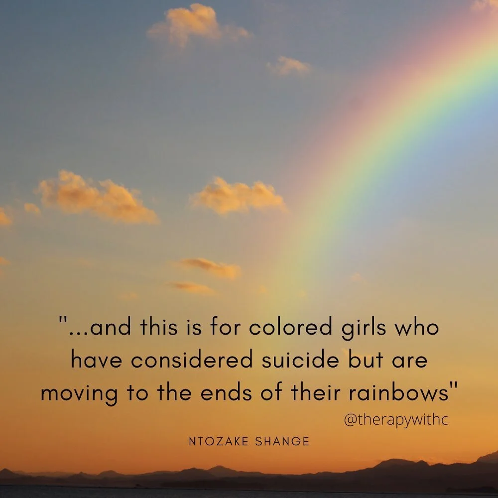 You don&rsquo;t have to move to the ends of your rainbows, alone 🌈✨ Reach out for more information! #forcoloredgirls #grouptherapy
