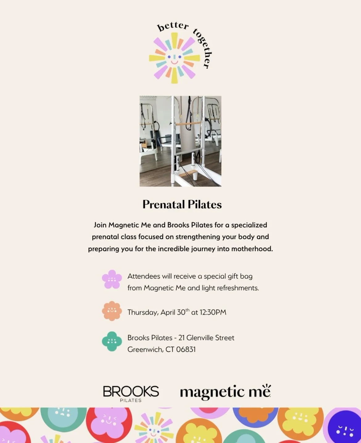 Brooks Pilates x @magneticme 

Join us for two complimentary, limited-capacity classes designed to support the body through pregnancy and beyond&mdash;each led by @sarahbrooksofficial a specialist in prenatal and post-partum care 🤍

Post-Partum Pila