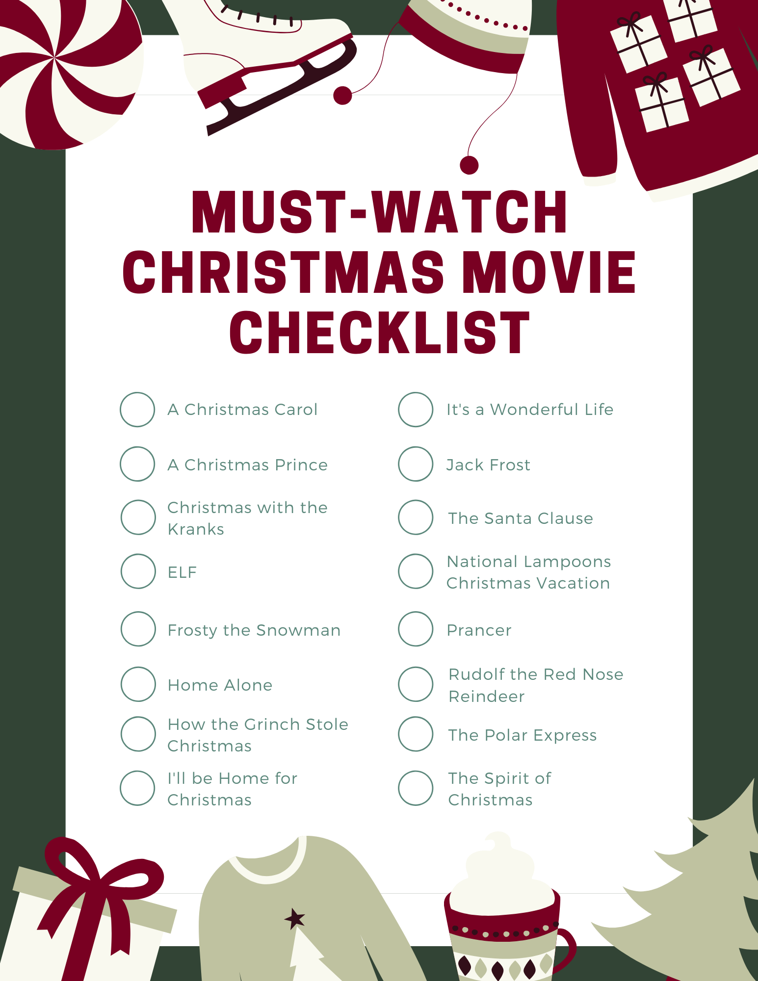Must Watch Christmas Movie Checklist — Harbor + Pine