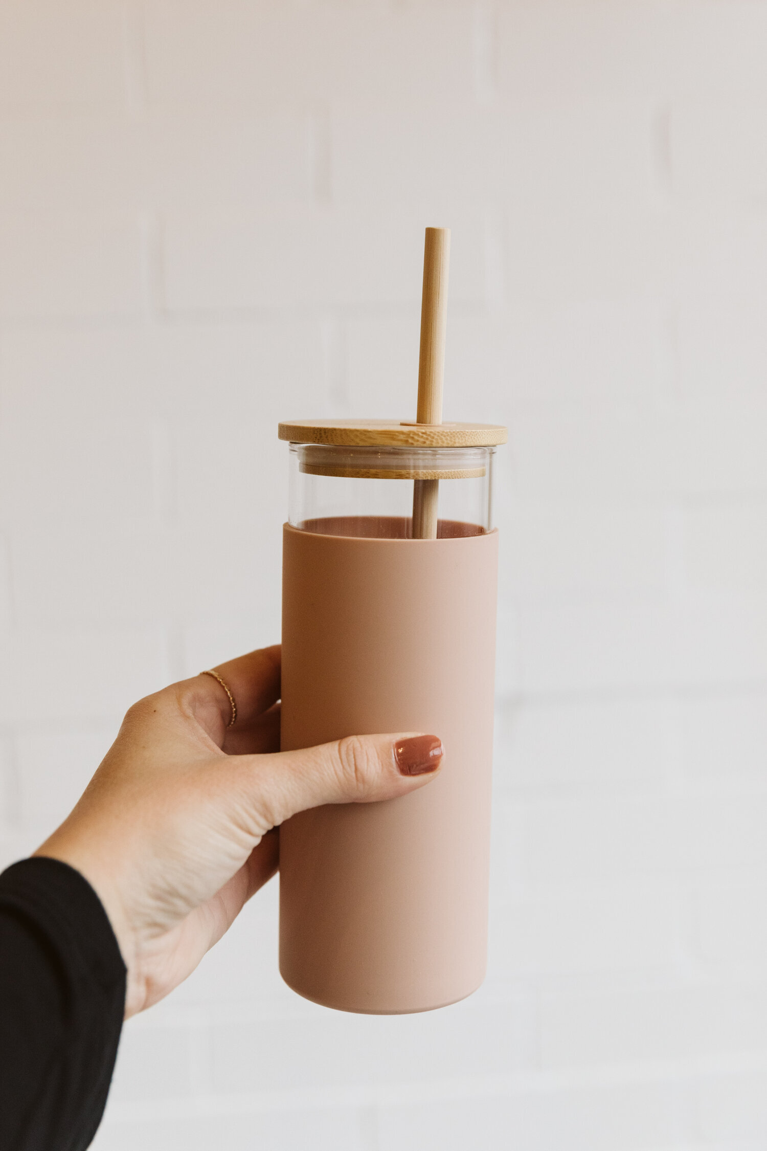 Glass + Bamboo Water Bottle with Straw