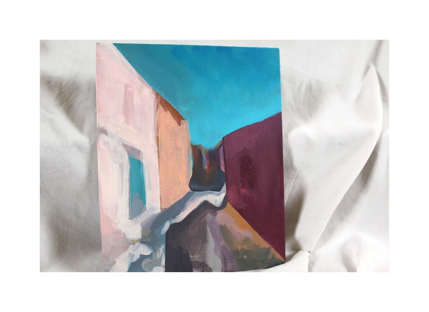 Sardinia trip WIP. Acrylic on board. More sun soaked streets coming up. 
.
.
.
.
.
#sardinia #acryliconboard #sunnystreet #sun #wip #workinprogress #bluesky #adventuring #explore #maroon #exploreitaly #italy #italytravel