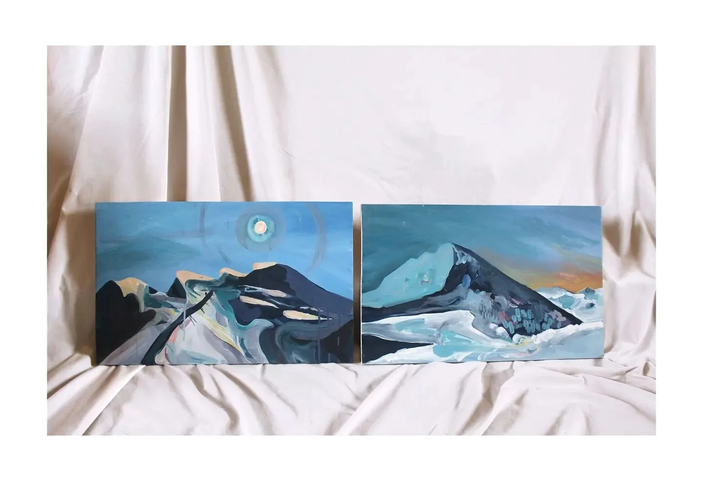 Mountains on mountains. Can you tell I love the colour blue? Reflecting on a series from earlier this year, in the depths of winter, inspired by a trip to Port du Soleil, France. 
.
.
.
.
.
#acrylicpaint #winter #winterseries #portdusoleil #frenchhol