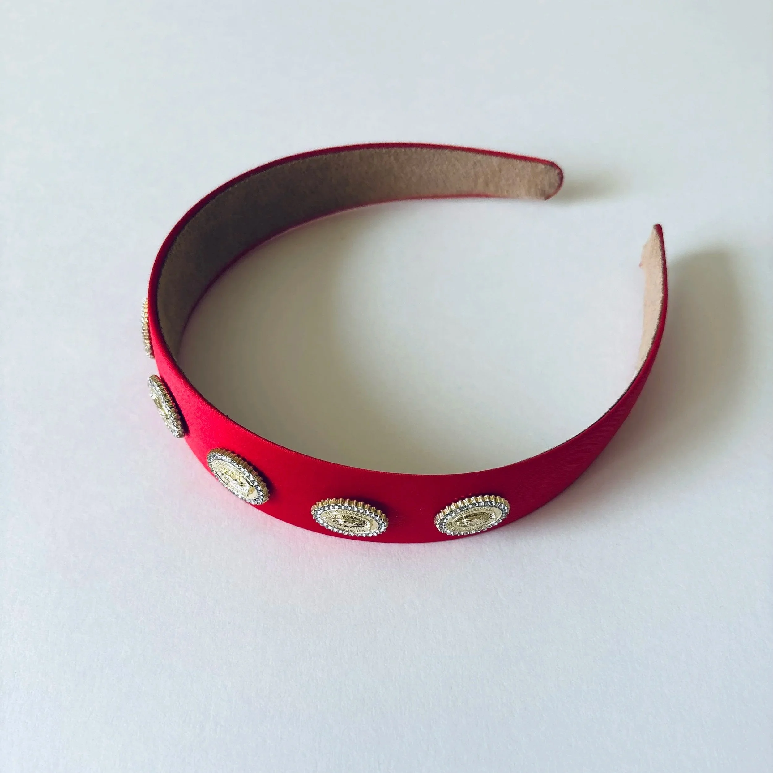 OUR LADY OF GUADALUPE  HEADBAND ON RED SATIN