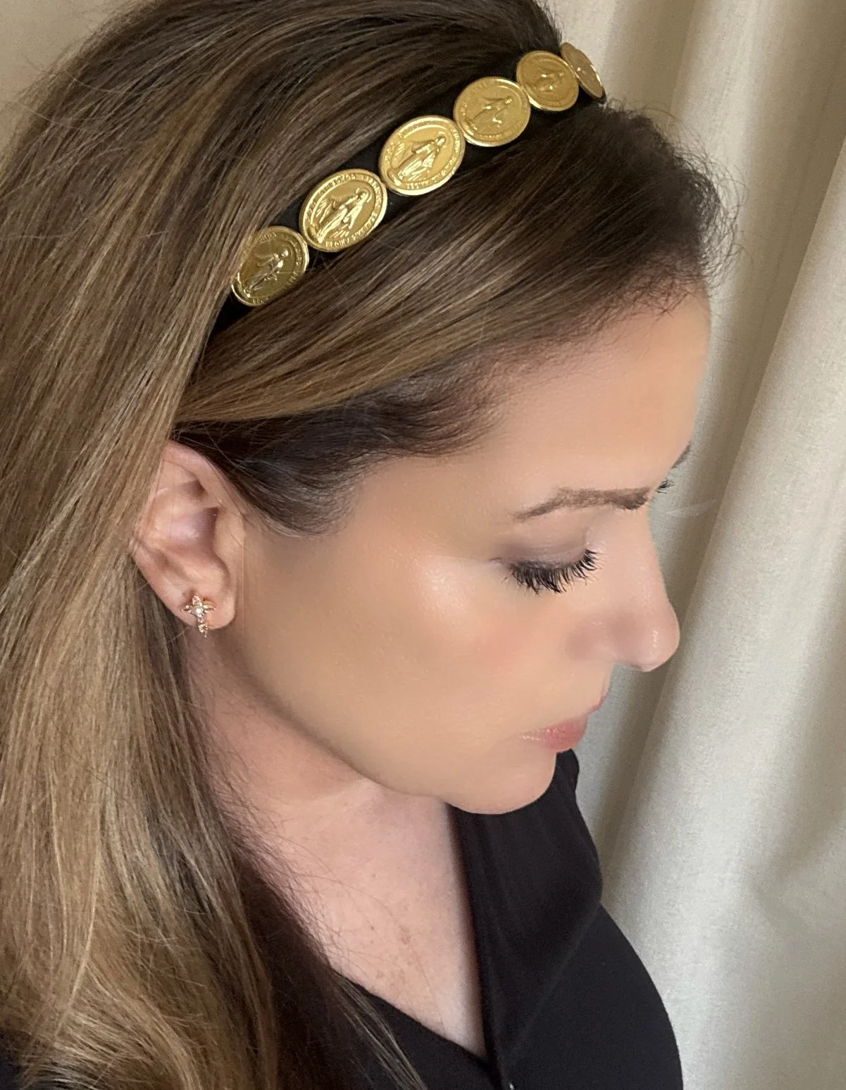 Our Lady Miraculous Medal Headband in Black Satin.jpg